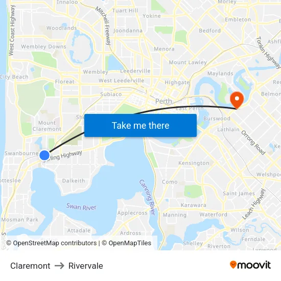 Claremont to Rivervale map