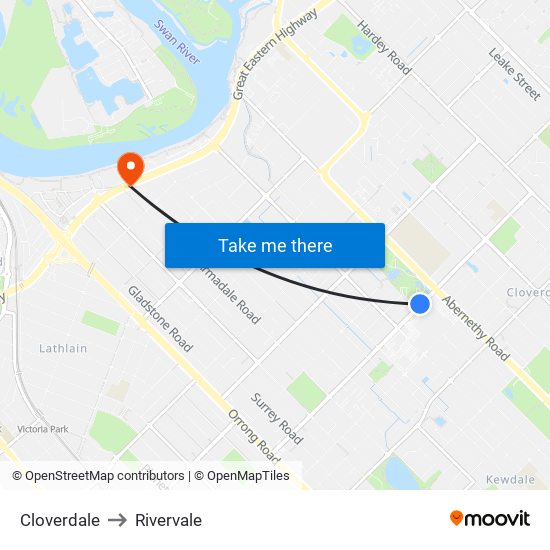 Cloverdale to Rivervale map