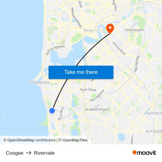 Coogee to Rivervale map