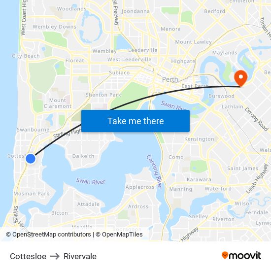 Cottesloe to Rivervale map