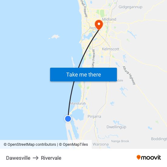 Dawesville to Rivervale map