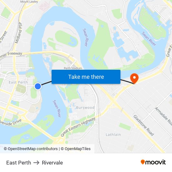 East Perth to Rivervale map