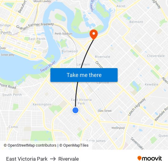East Victoria Park to Rivervale map