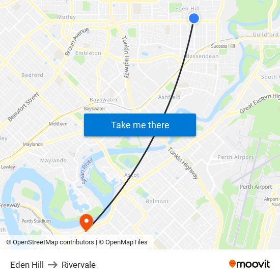 Eden Hill to Rivervale map