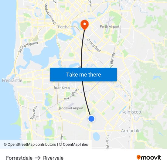 Forrestdale to Rivervale map