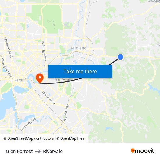 Glen Forrest to Rivervale map