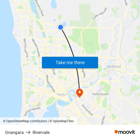 Gnangara to Rivervale map