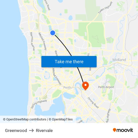 Greenwood to Rivervale map