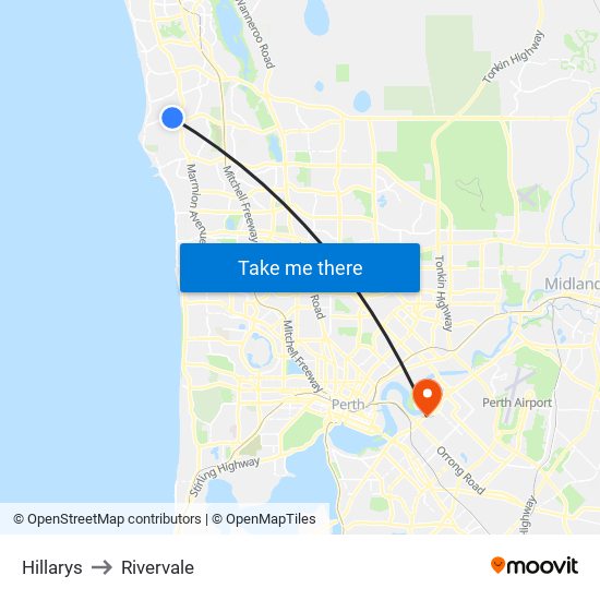 Hillarys to Rivervale map