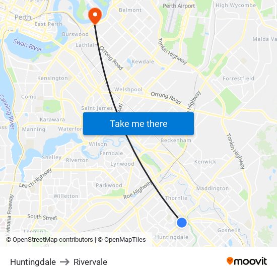 Huntingdale to Rivervale map