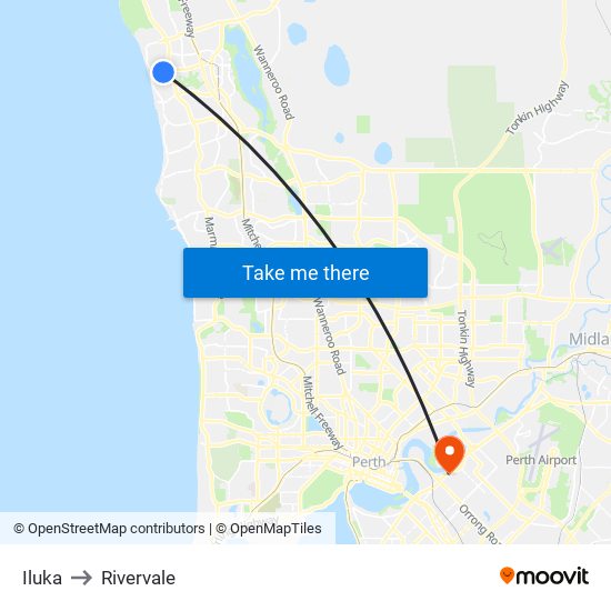 Iluka to Rivervale map