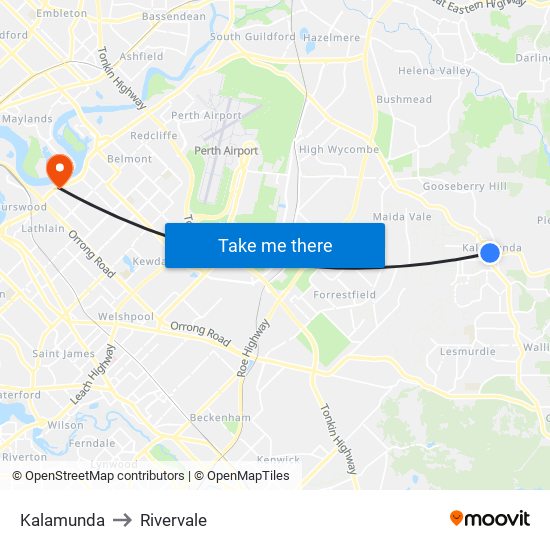 Kalamunda to Rivervale map