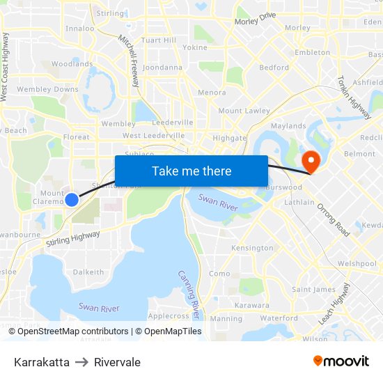 Karrakatta to Rivervale map