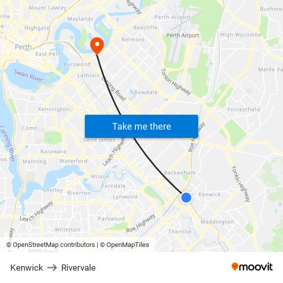 Kenwick to Rivervale map