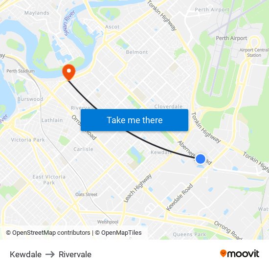 Kewdale to Rivervale map