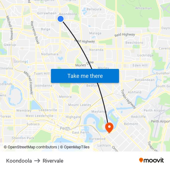 Koondoola to Rivervale map