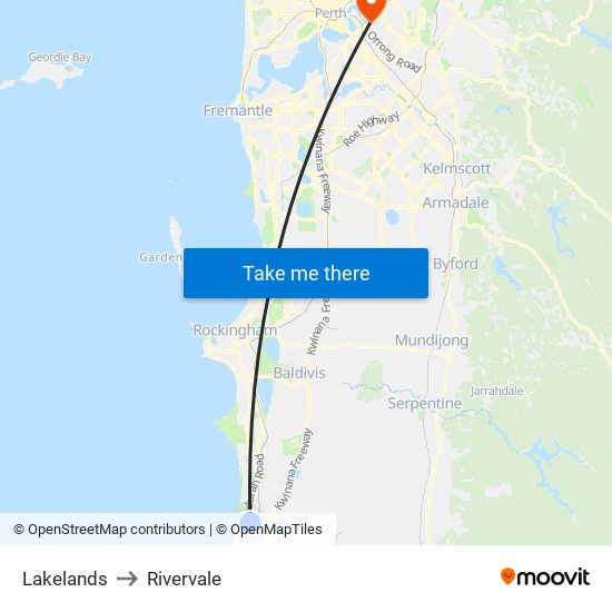 Lakelands to Rivervale map