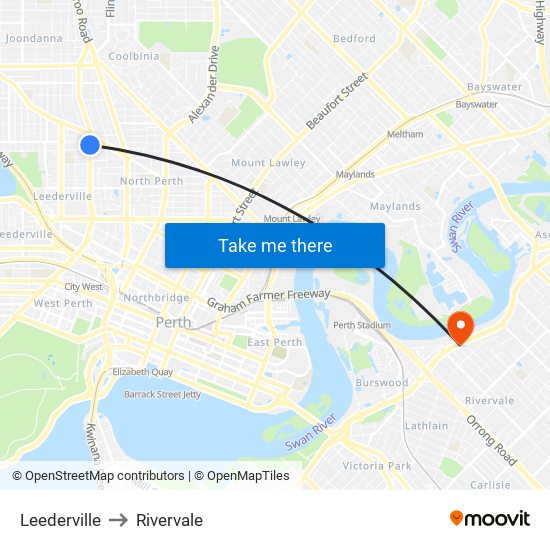 Leederville to Rivervale map