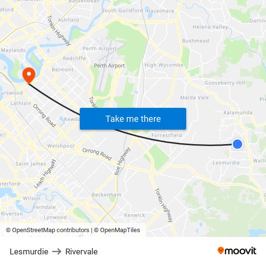 Lesmurdie to Rivervale map