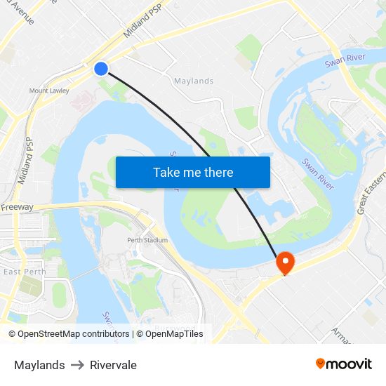 Maylands to Rivervale map