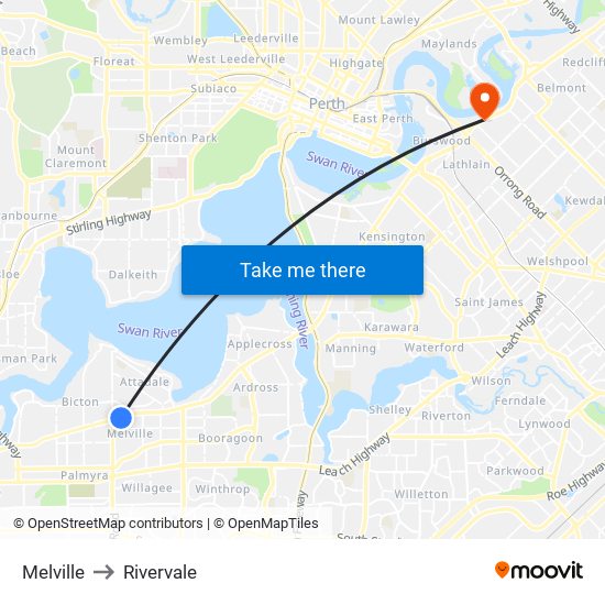 Melville to Rivervale map