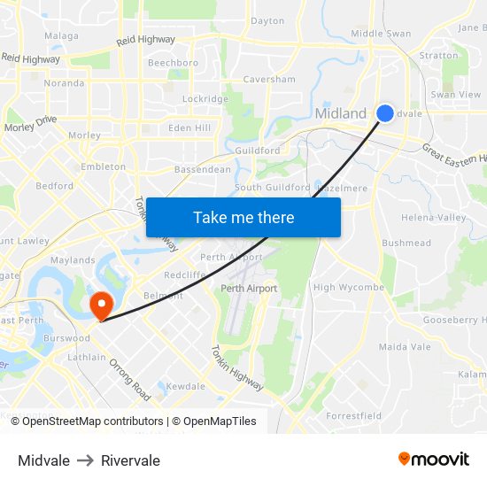 Midvale to Rivervale map