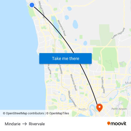 Mindarie to Rivervale map