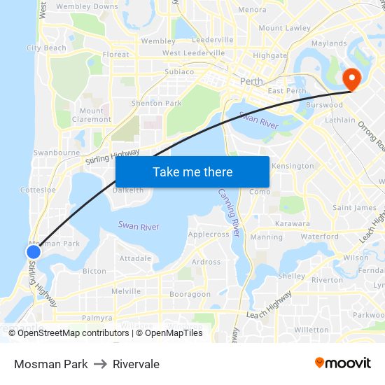 Mosman Park to Rivervale map