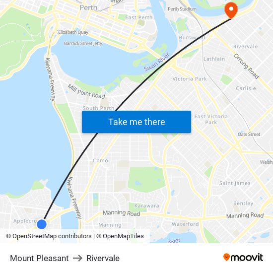 Mount Pleasant to Rivervale map