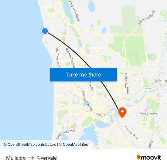 Mullaloo to Rivervale map