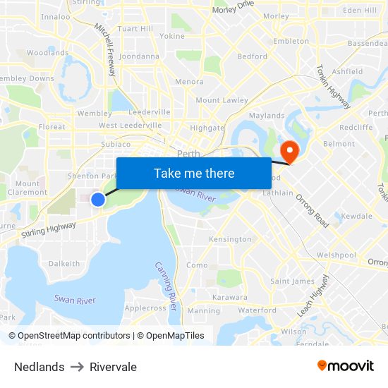 Nedlands to Rivervale map