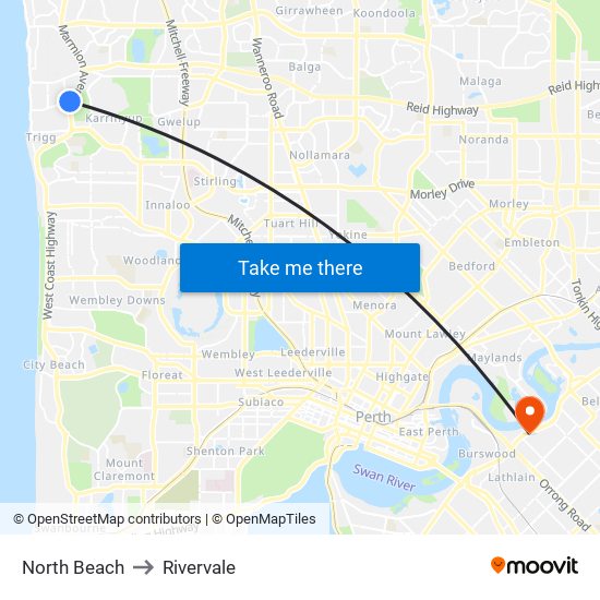 North Beach to Rivervale map