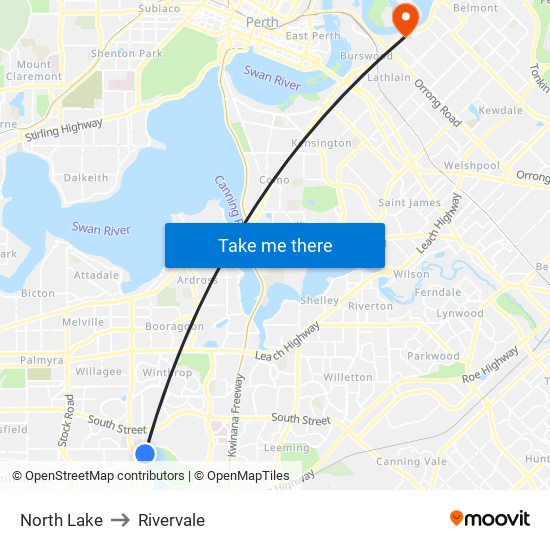 North Lake to Rivervale map