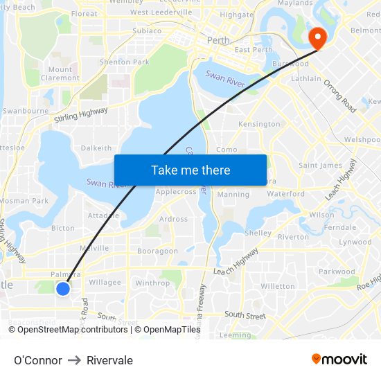 O'Connor to Rivervale map