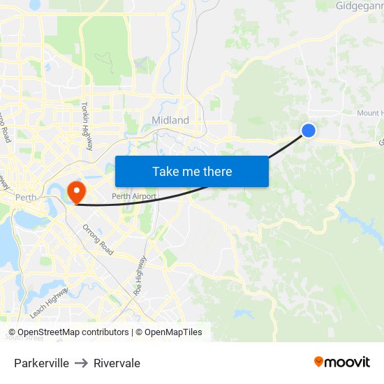 Parkerville to Rivervale map