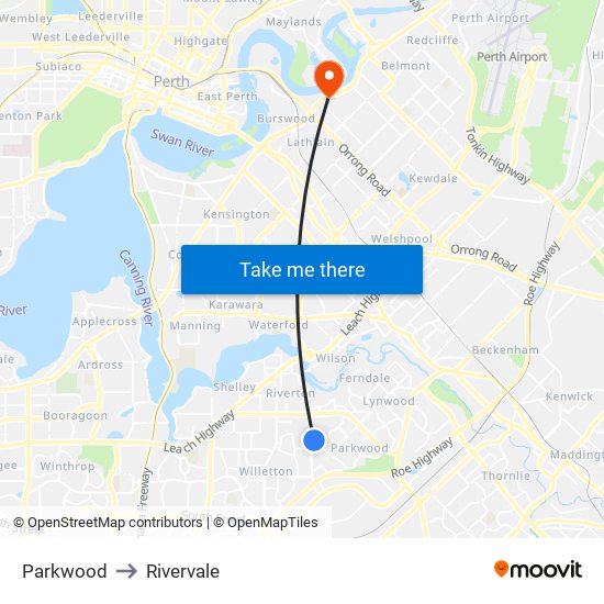 Parkwood to Rivervale map