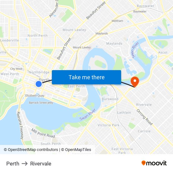 Perth to Rivervale map