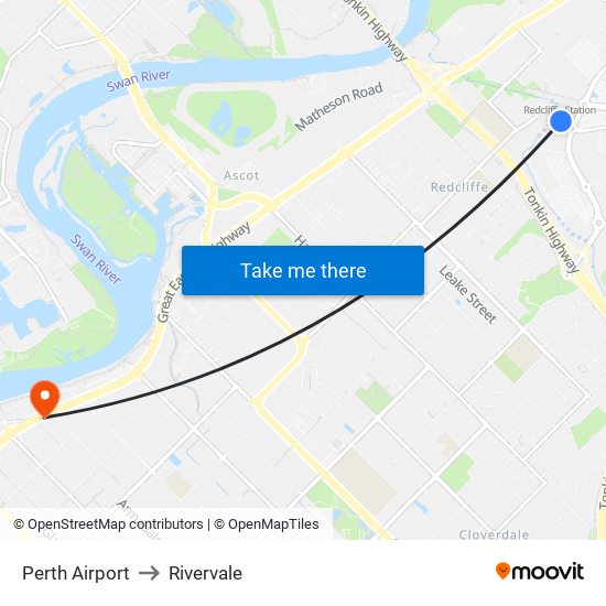 Perth Airport to Rivervale map