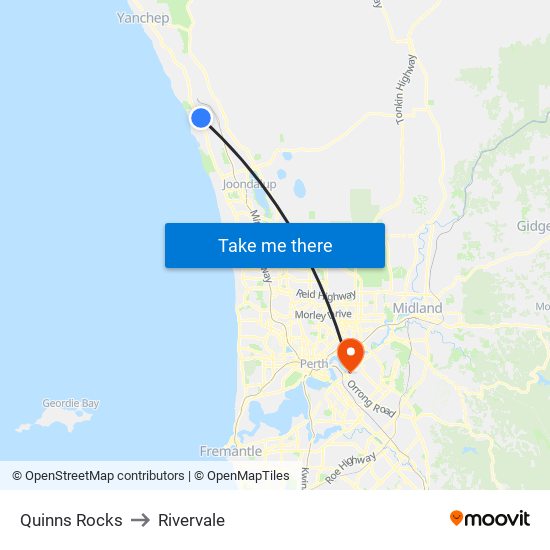 Quinns Rocks to Rivervale map