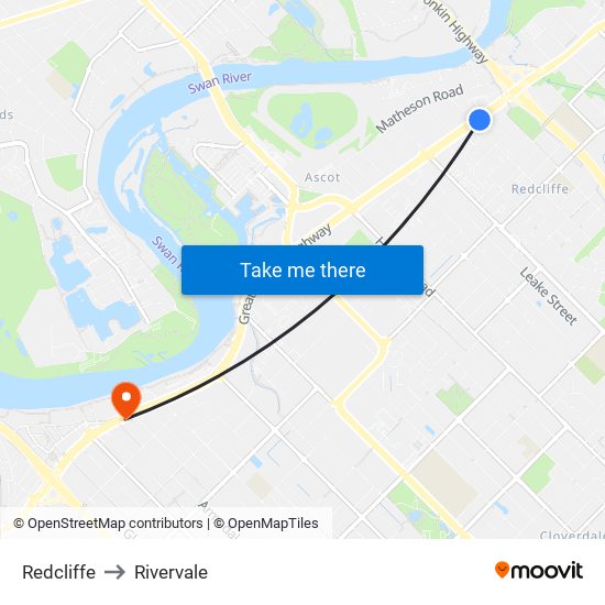 Redcliffe to Rivervale map