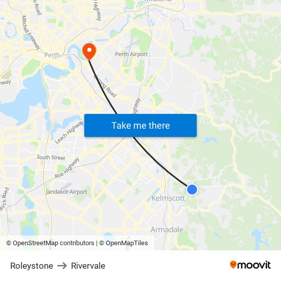 Roleystone to Rivervale map
