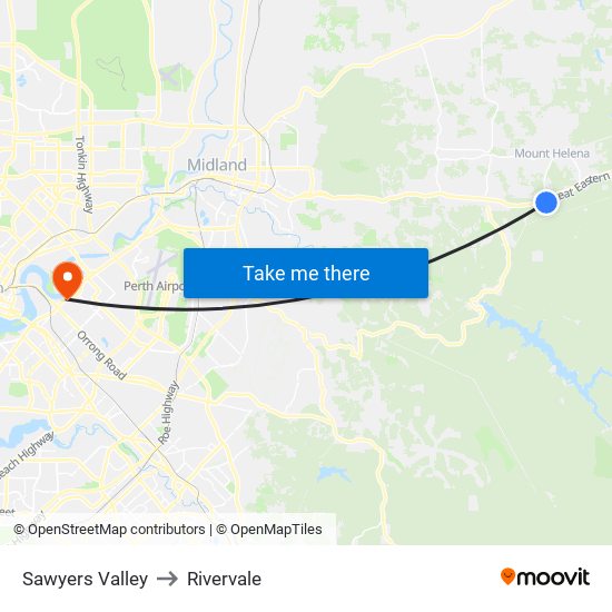 Sawyers Valley to Rivervale map