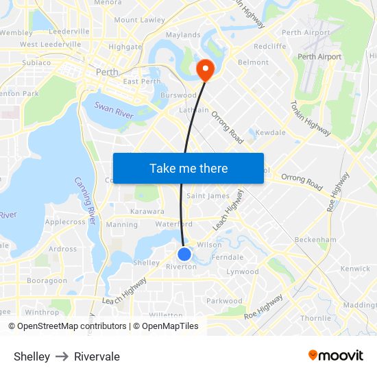 Shelley to Rivervale map