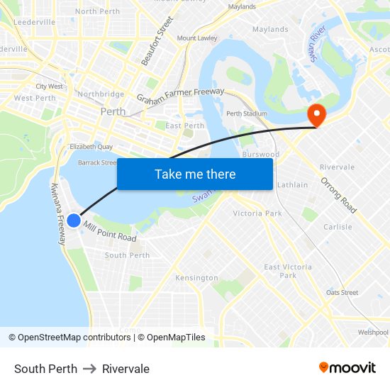 South Perth to Rivervale map