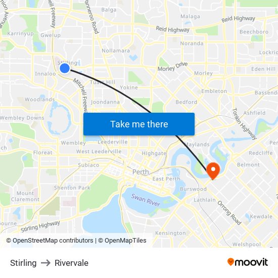 Stirling to Rivervale map