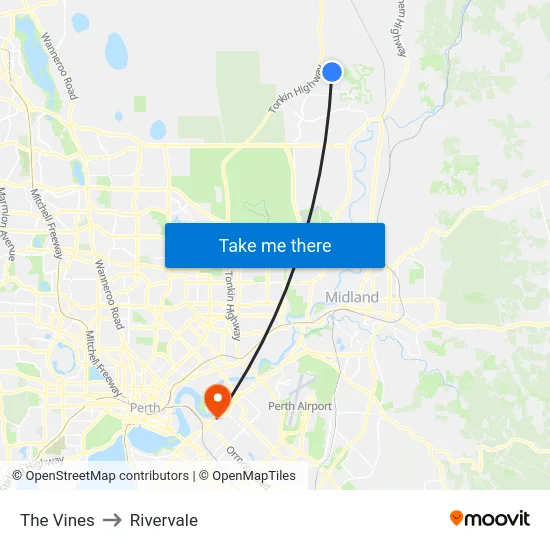 The Vines to Rivervale map