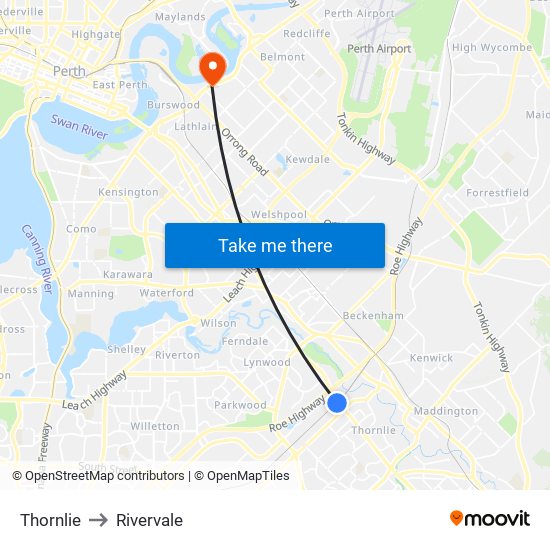 Thornlie to Rivervale map