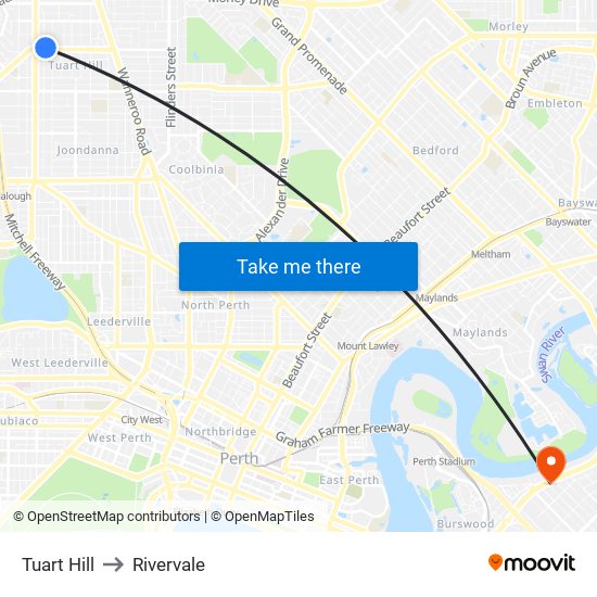 Tuart Hill to Rivervale map