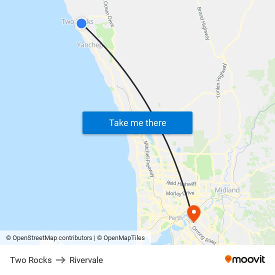 Two Rocks to Rivervale map