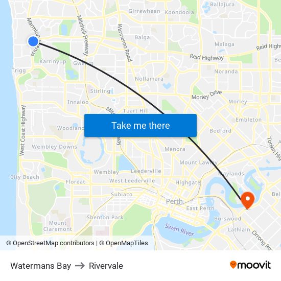 Watermans Bay to Rivervale map